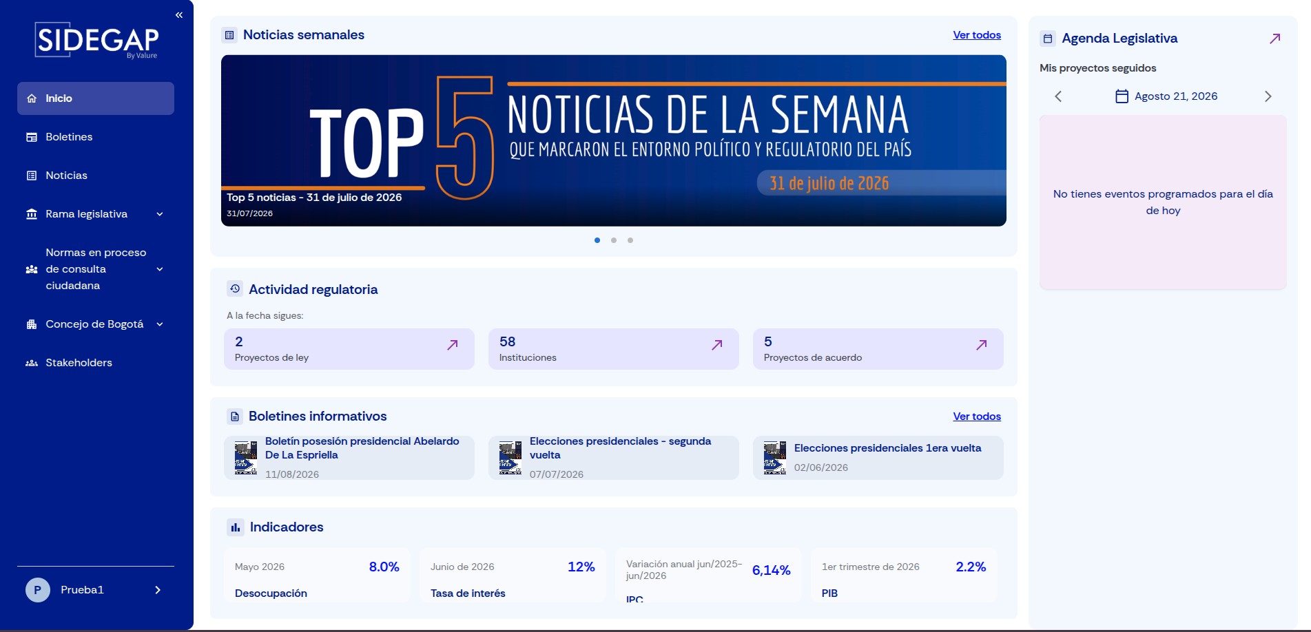 Screenshot of Sidegap — Legislative Tracking Platform